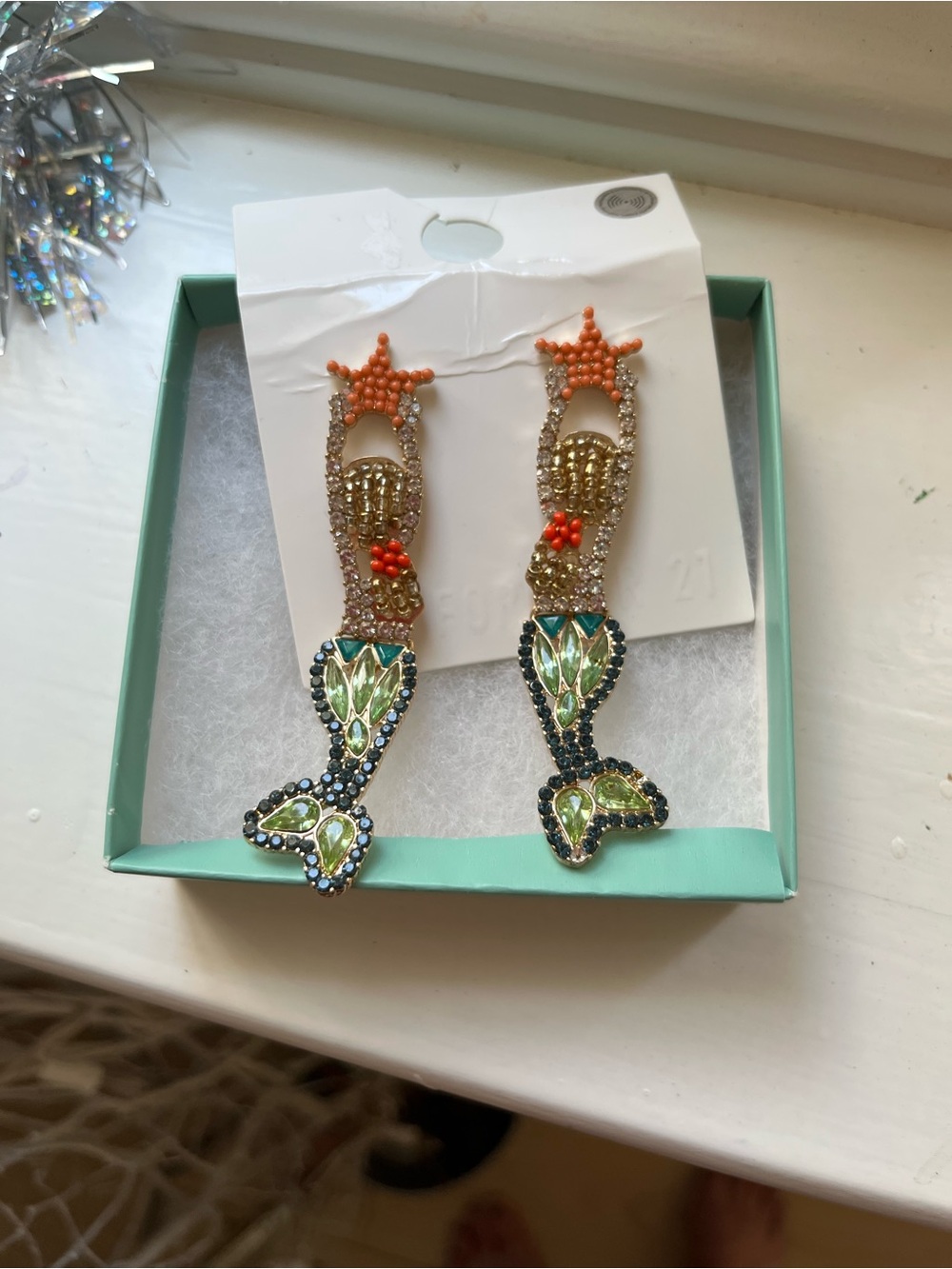 Sparkly FUN Mermaid Earrings with Coral Star Accent, NWT perfect for summer!